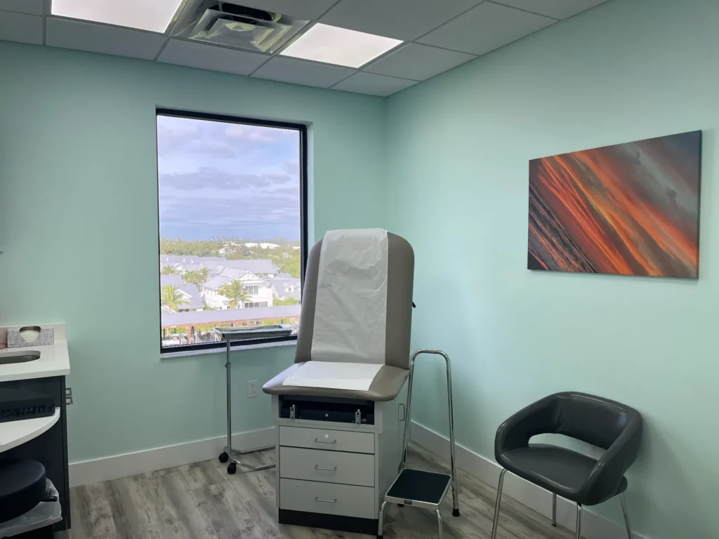 Bright modern medical office with scenic window view